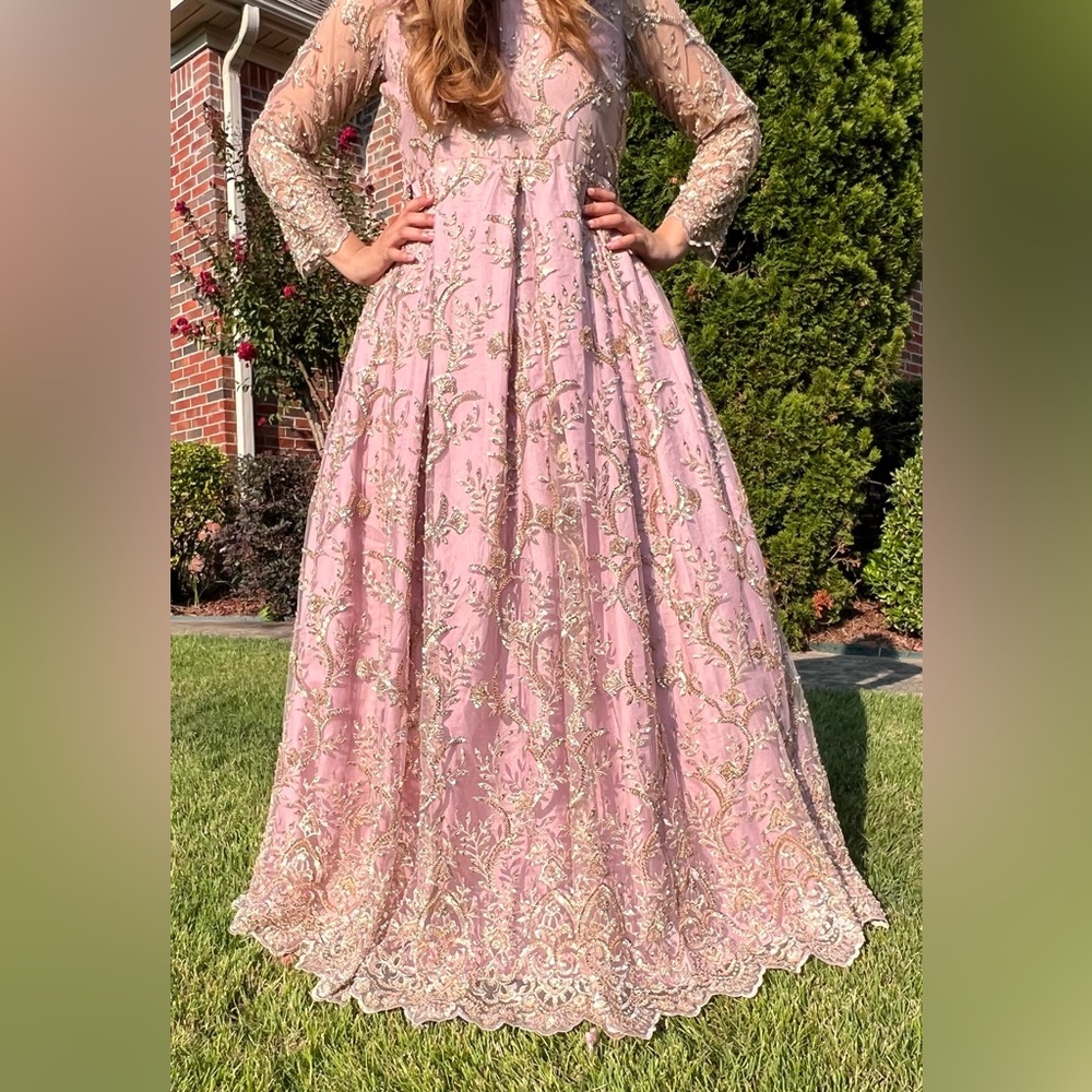 Cut Dana Net Dress, Pakistani Elegant Fancy Fabric with sequins and thread work